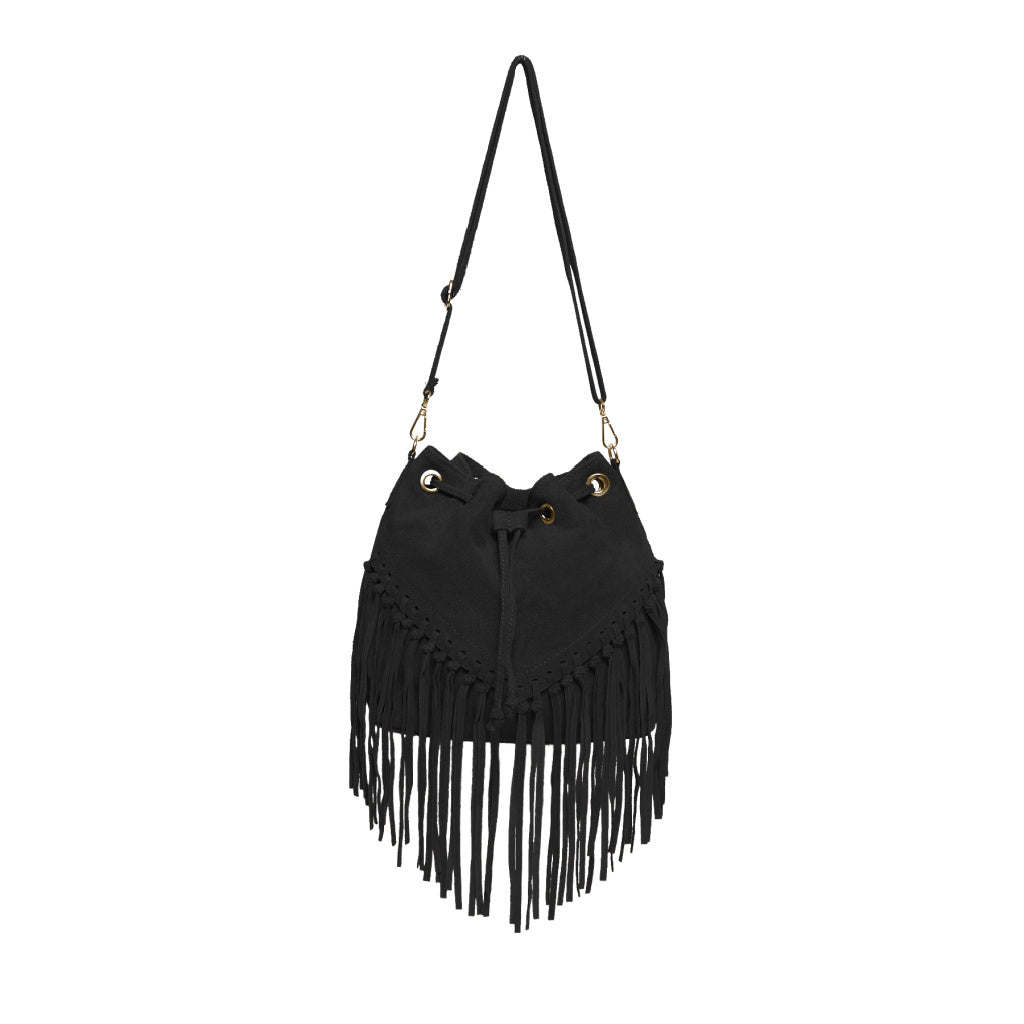The Suede Leather Fringe Bucket Bag