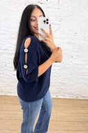 The Ruthie Cold Shoulder Button Knit