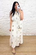 The Lucinda Floral Embroidery Halter Neck Dress